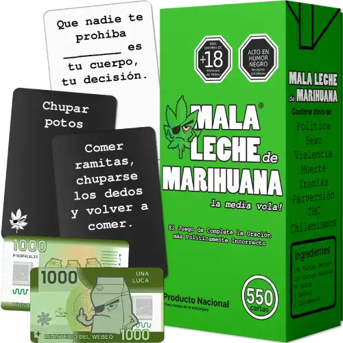 Promocional Caja Mala Leche de Marihuana con cartas